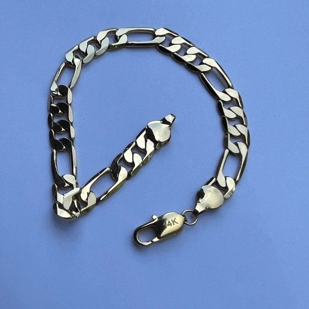 NEW 18K GOLD FIGARO CHAIN LINK BRACELET - 8MM WIDE 18K STAMPED